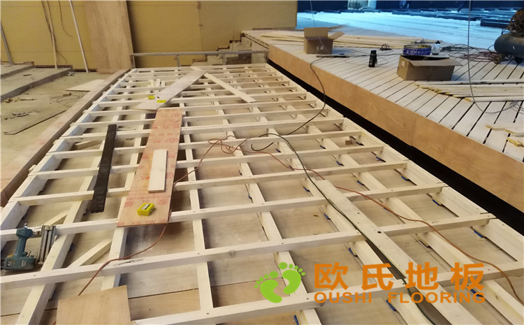 河北廊坊益田同文學(xué)校舞臺木地板-歐氏運動木地板